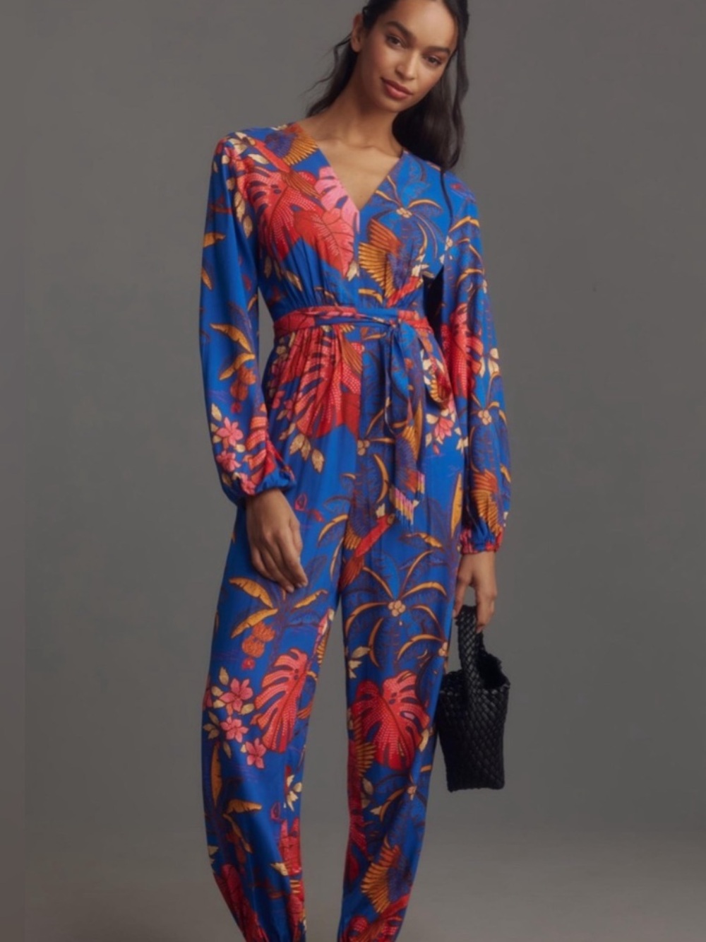 Farm Rio x Anthropologie Tropical Jumpsuit size Large Blue